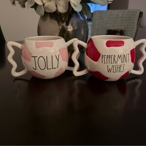 Rae Dunn Jolly and Peppermint Wishes Mugs - Pink and Red Candy Design